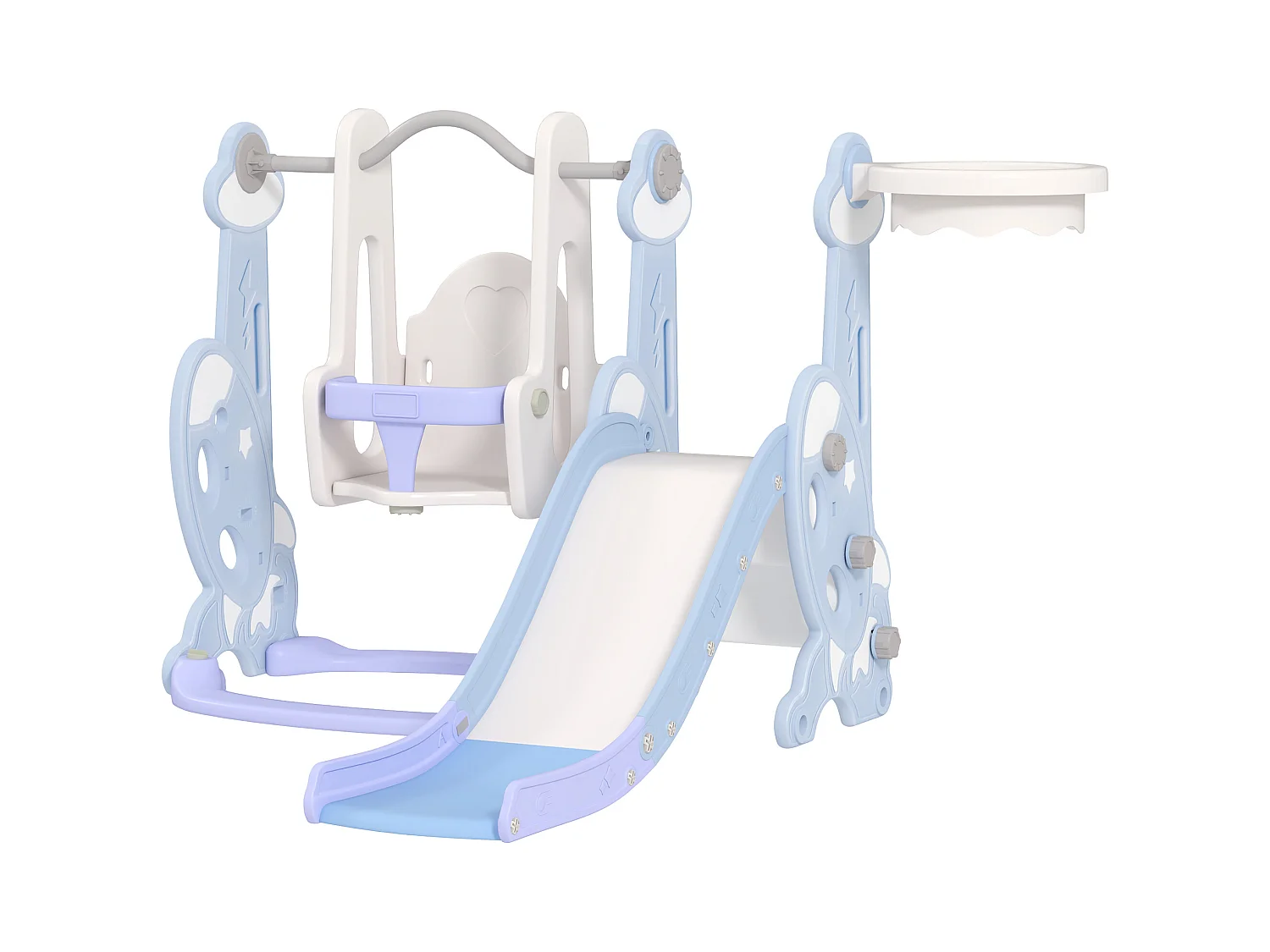 Gioco per bambini 4 in 1 con scivolo, altalena, arrampicata e canestro