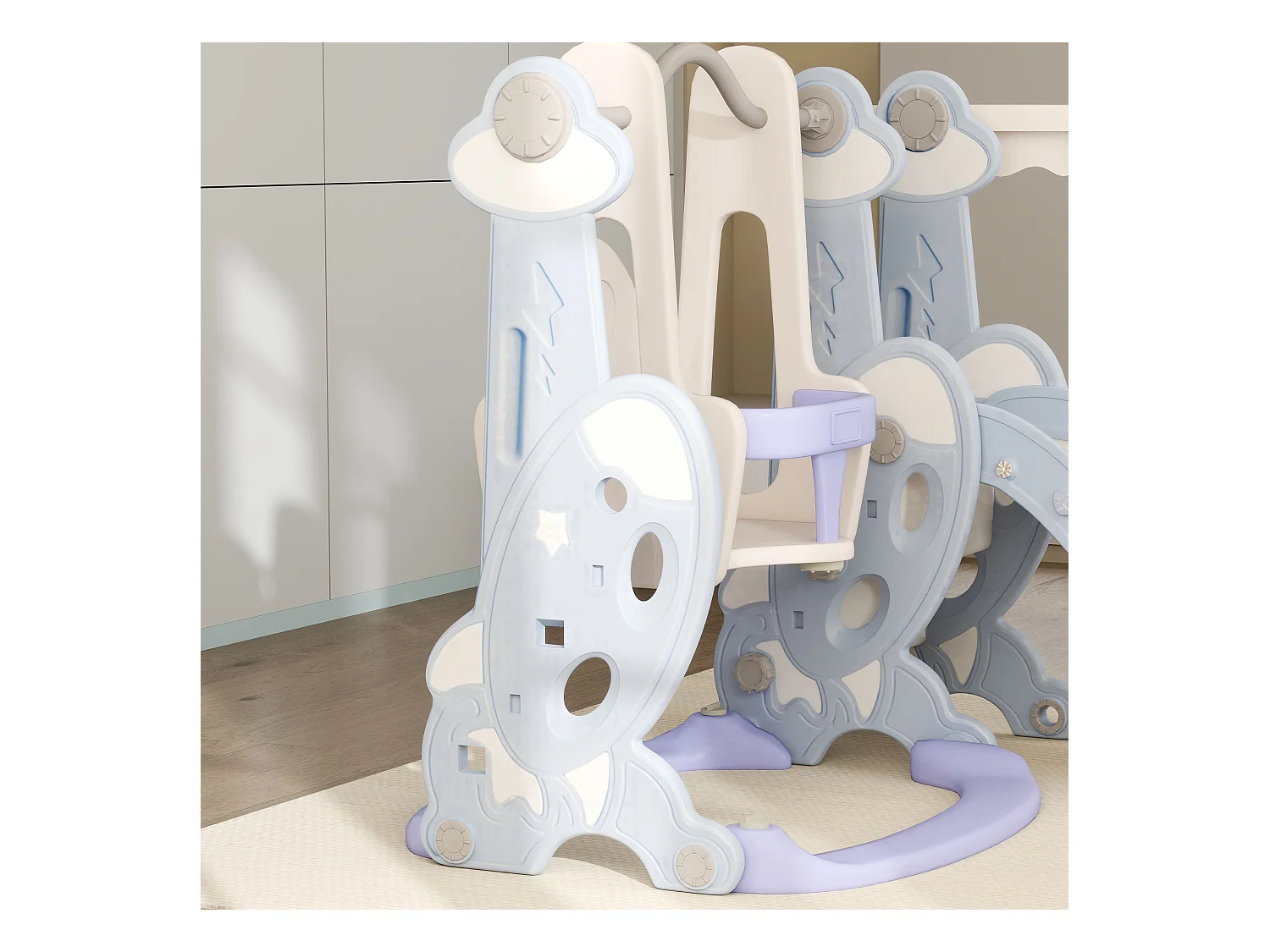 Gioco per bambini 4 in 1 con scivolo, altalena, arrampicata e canestro