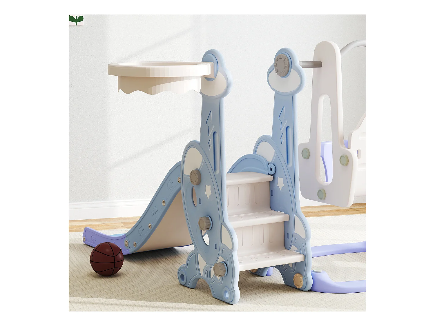 Gioco per bambini 4 in 1 con scivolo, altalena, arrampicata e canestro