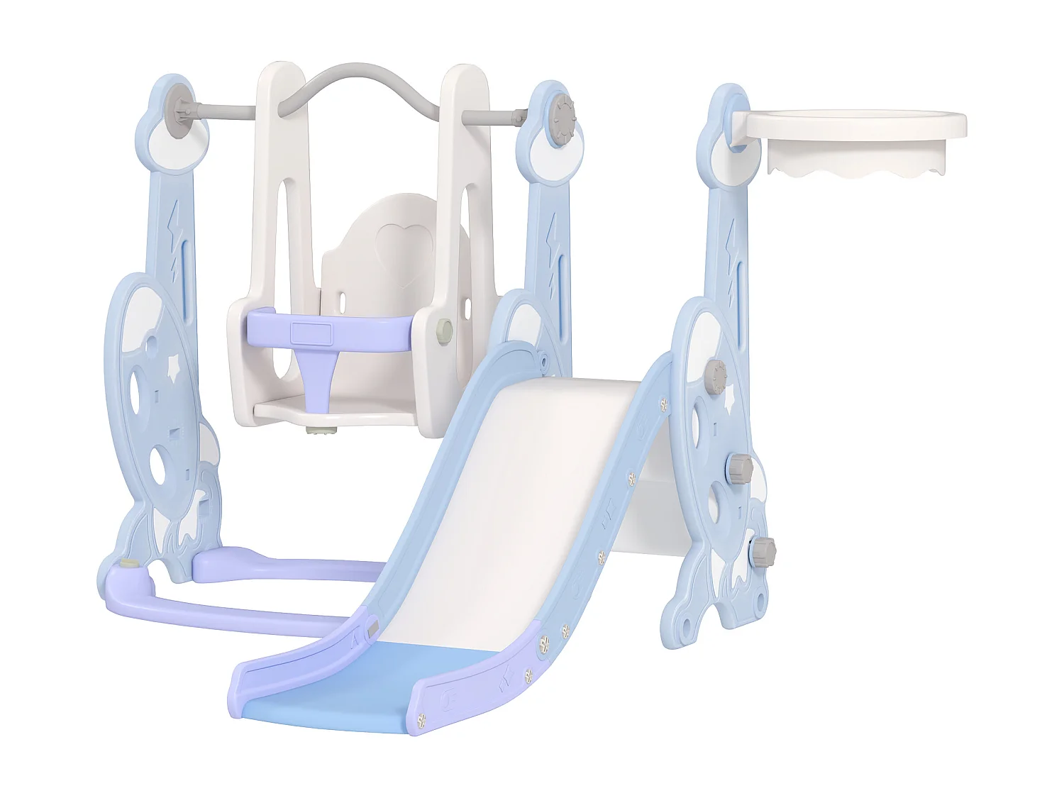 Gioco per bambini 4 in 1 con scivolo, altalena, arrampicata e canestro