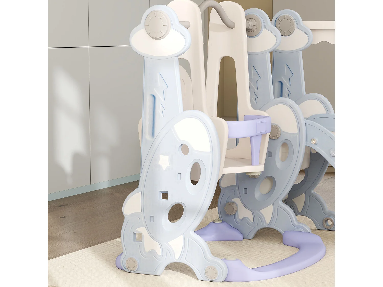 Gioco per bambini 4 in 1 con scivolo, altalena, arrampicata e canestro