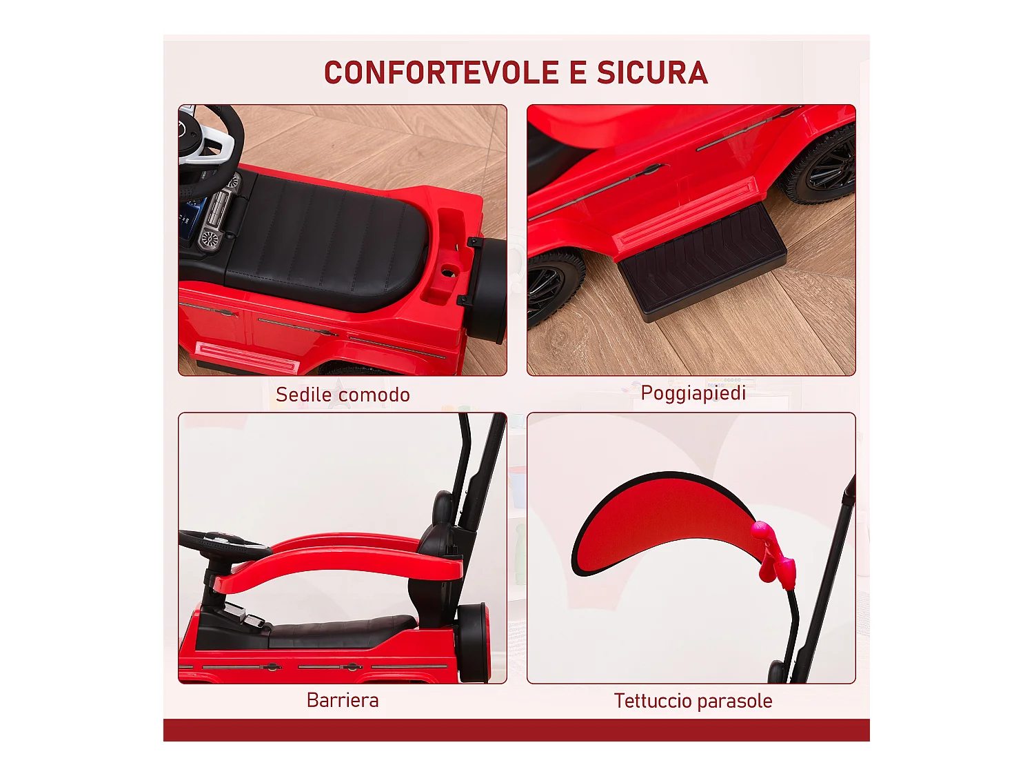 Macchina a spinta per bambini con tettuccio rosso