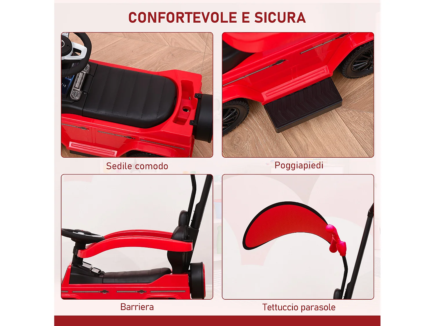 Macchina a spinta per bambini con tettuccio rosso