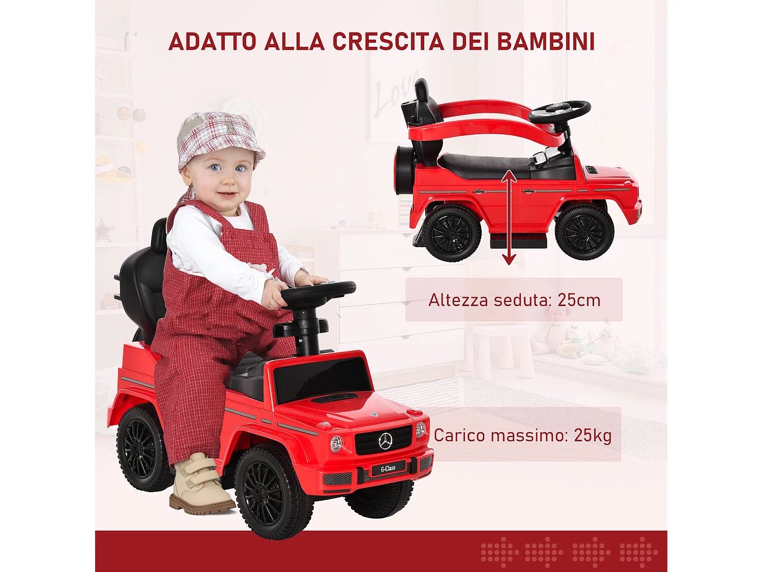 Macchina a spinta per bambini con tettuccio rosso