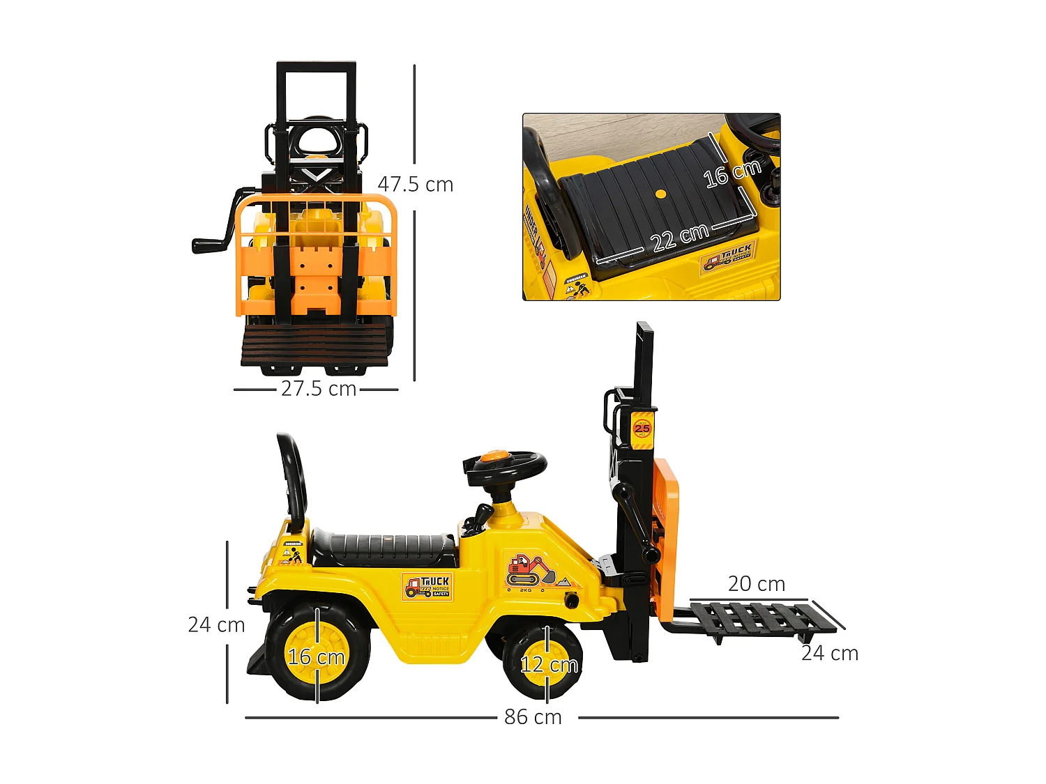Trattore a pedali per bambini 3-4 anni con muletto in pp e abs