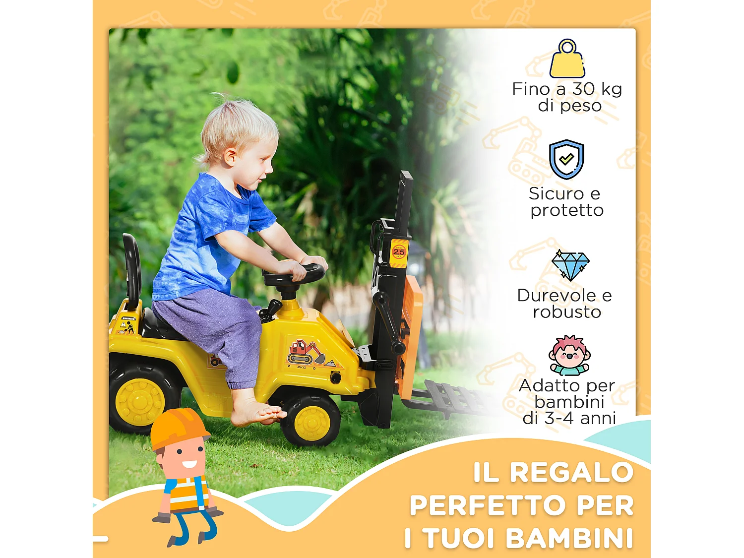 Trattore a pedali per bambini 3-4 anni con muletto in pp e abs