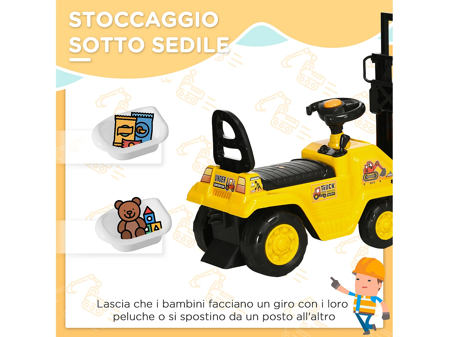 Trattore a pedali per bambini 3-4 anni con muletto in pp e abs