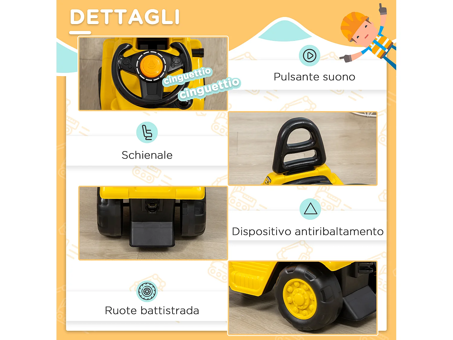 Trattore a pedali per bambini 3-4 anni con muletto in pp e abs