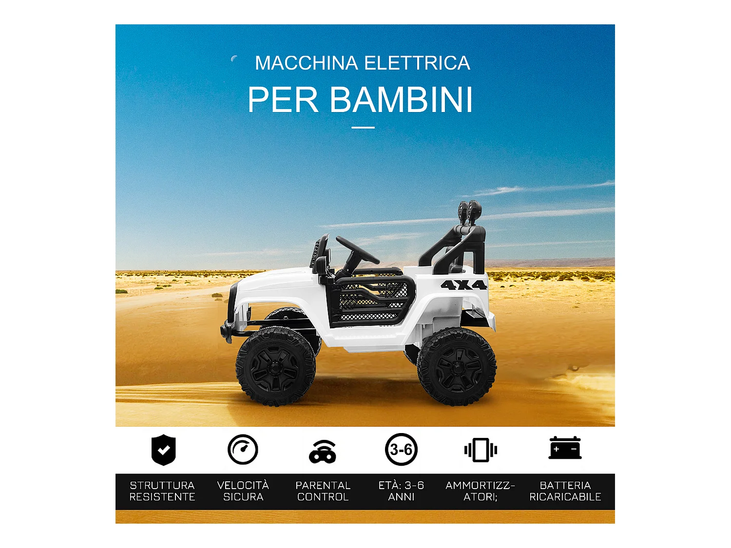 Macchina per bambini 12v jeep con telecomando 2 velocità