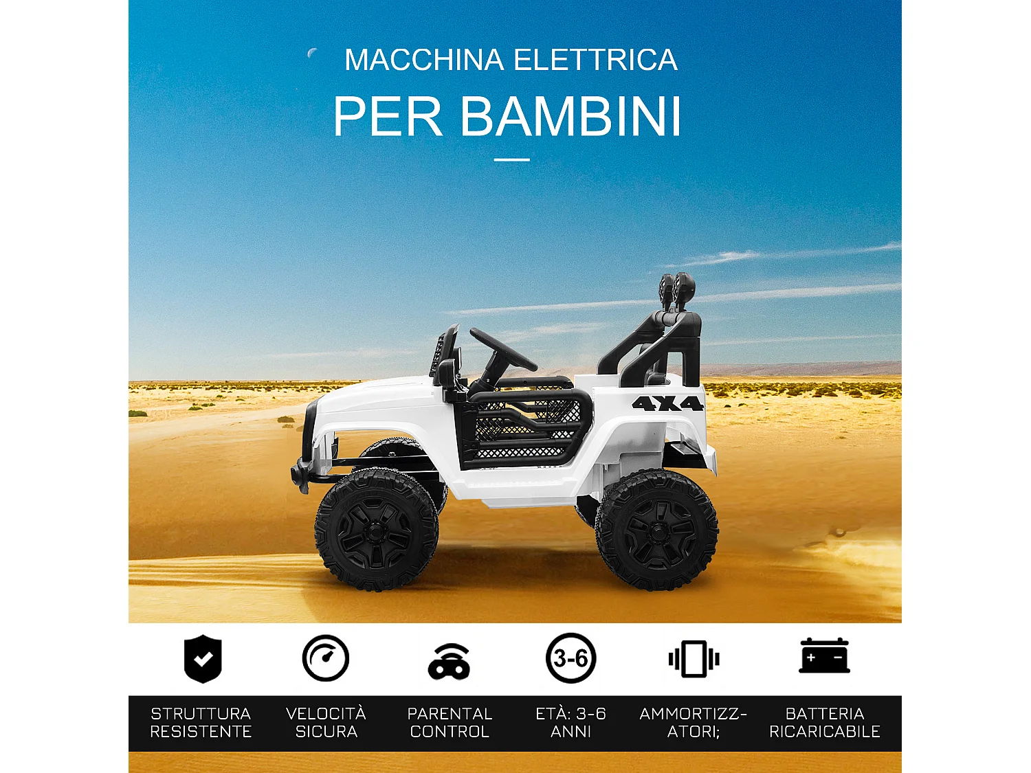 Macchina per bambini 12v jeep con telecomando 2 velocità