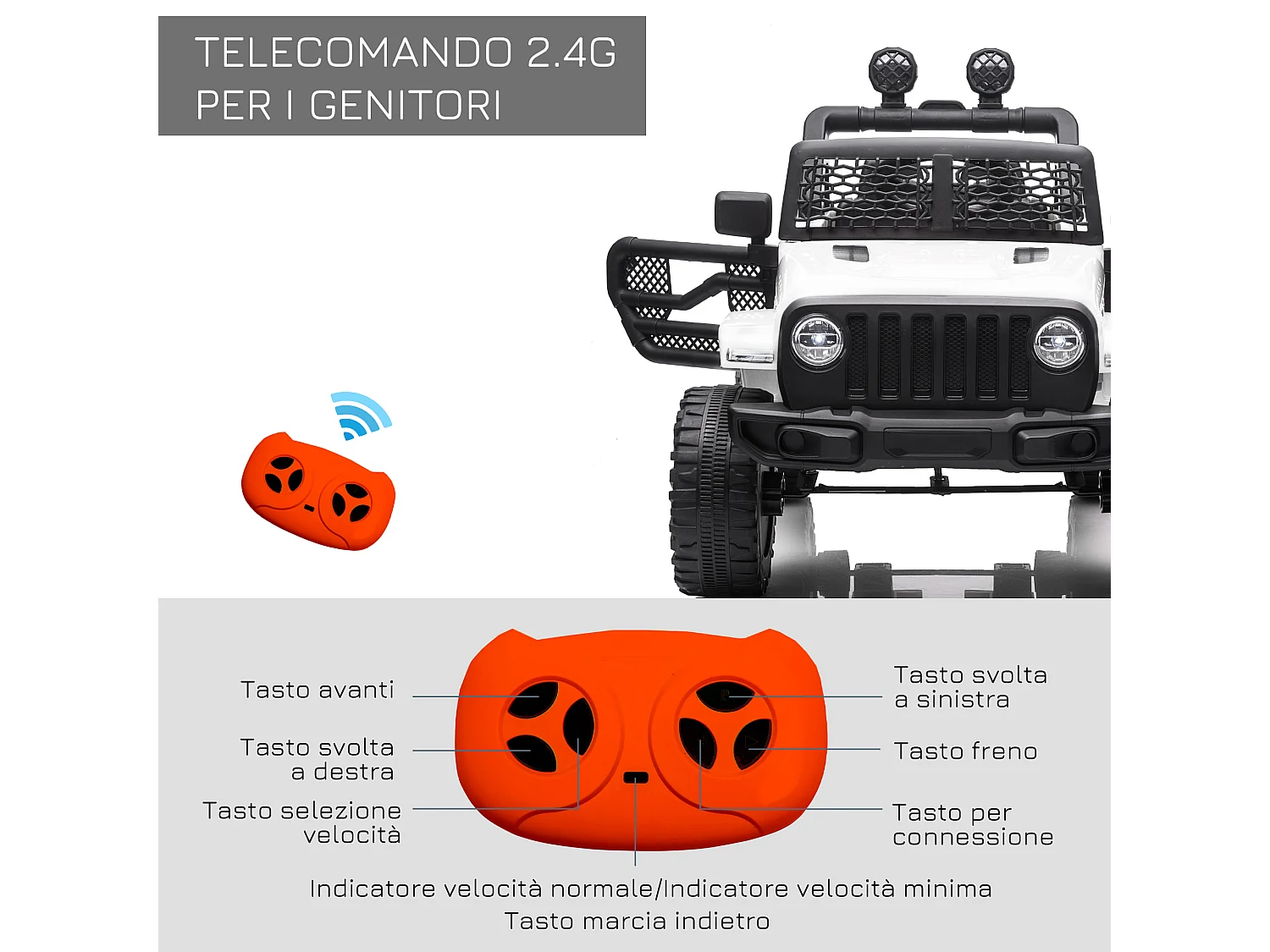 Macchina per bambini 12v jeep con telecomando 2 velocità