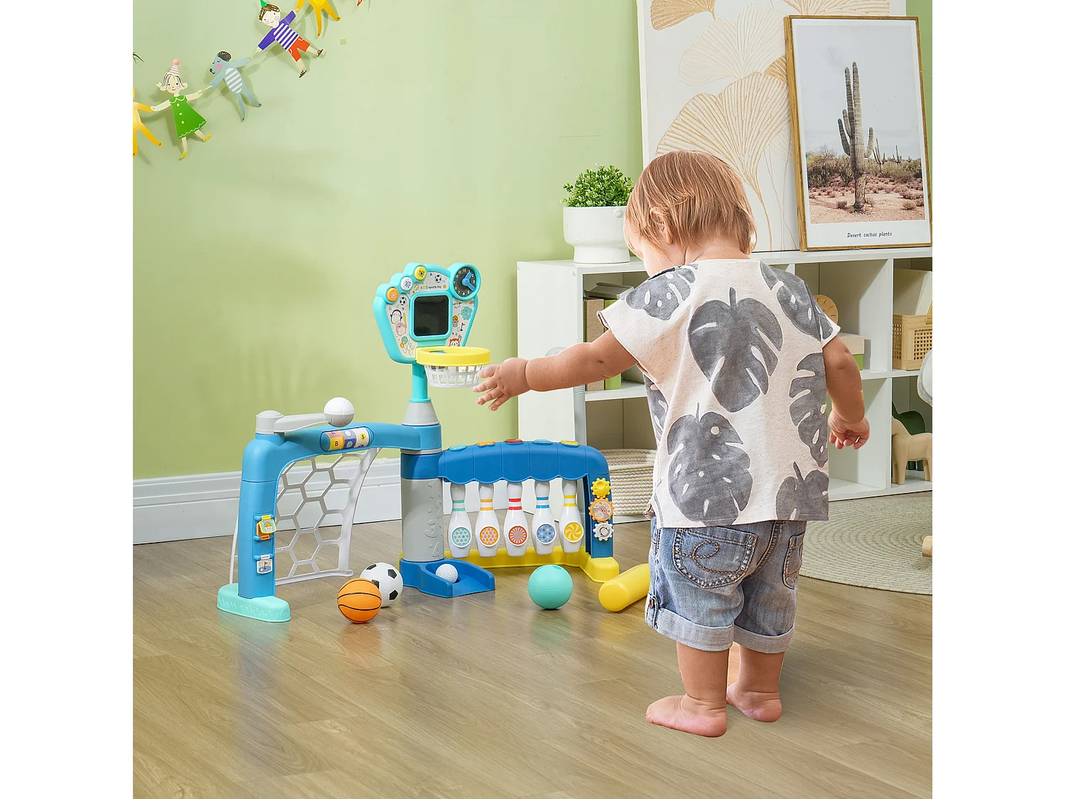 Gioco per bambini 5 in 1 per calcio, basket, golf, baseball e bowling