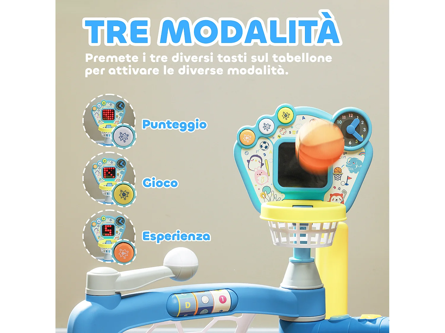 Gioco per bambini 5 in 1 per calcio, basket, golf, baseball e bowling