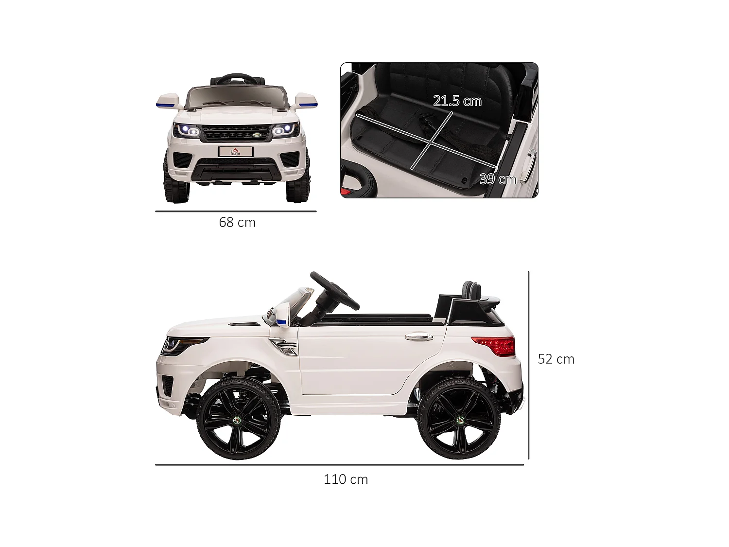 Macchina elettrica per bambini 3-6 anni con telecomando bianco