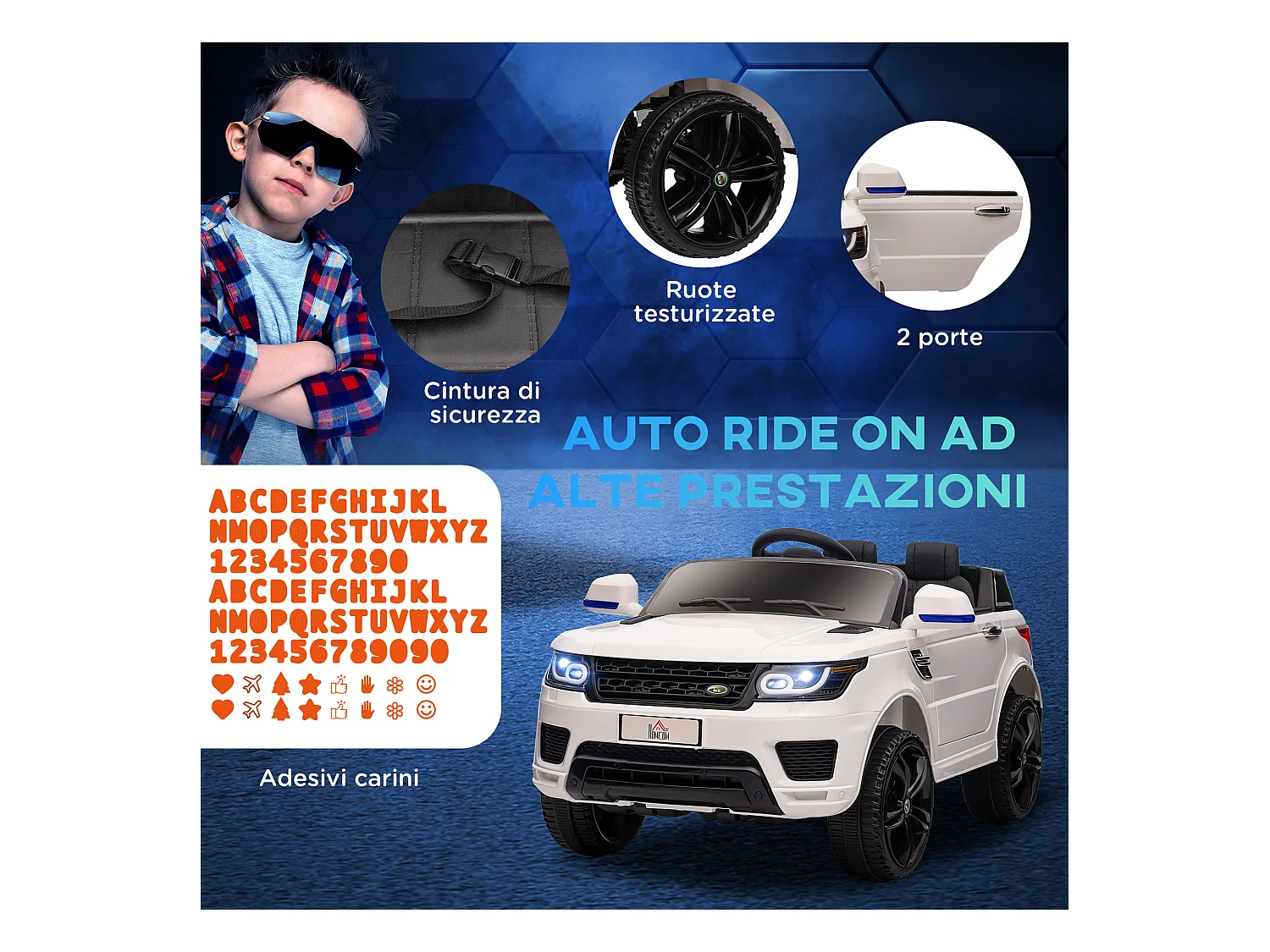 Macchina elettrica per bambini 3-6 anni con telecomando bianco