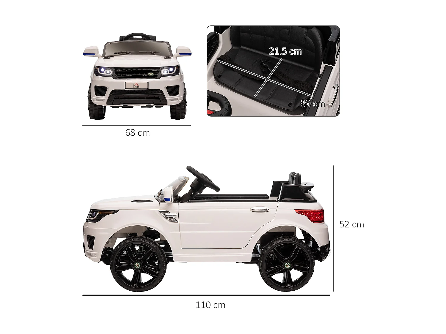 Macchina elettrica per bambini 3-6 anni con telecomando bianco