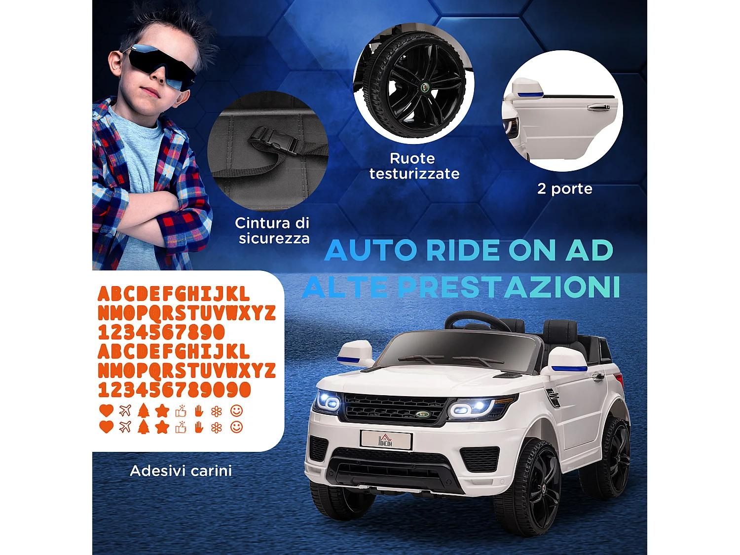 Macchina elettrica per bambini 3-6 anni con telecomando bianco