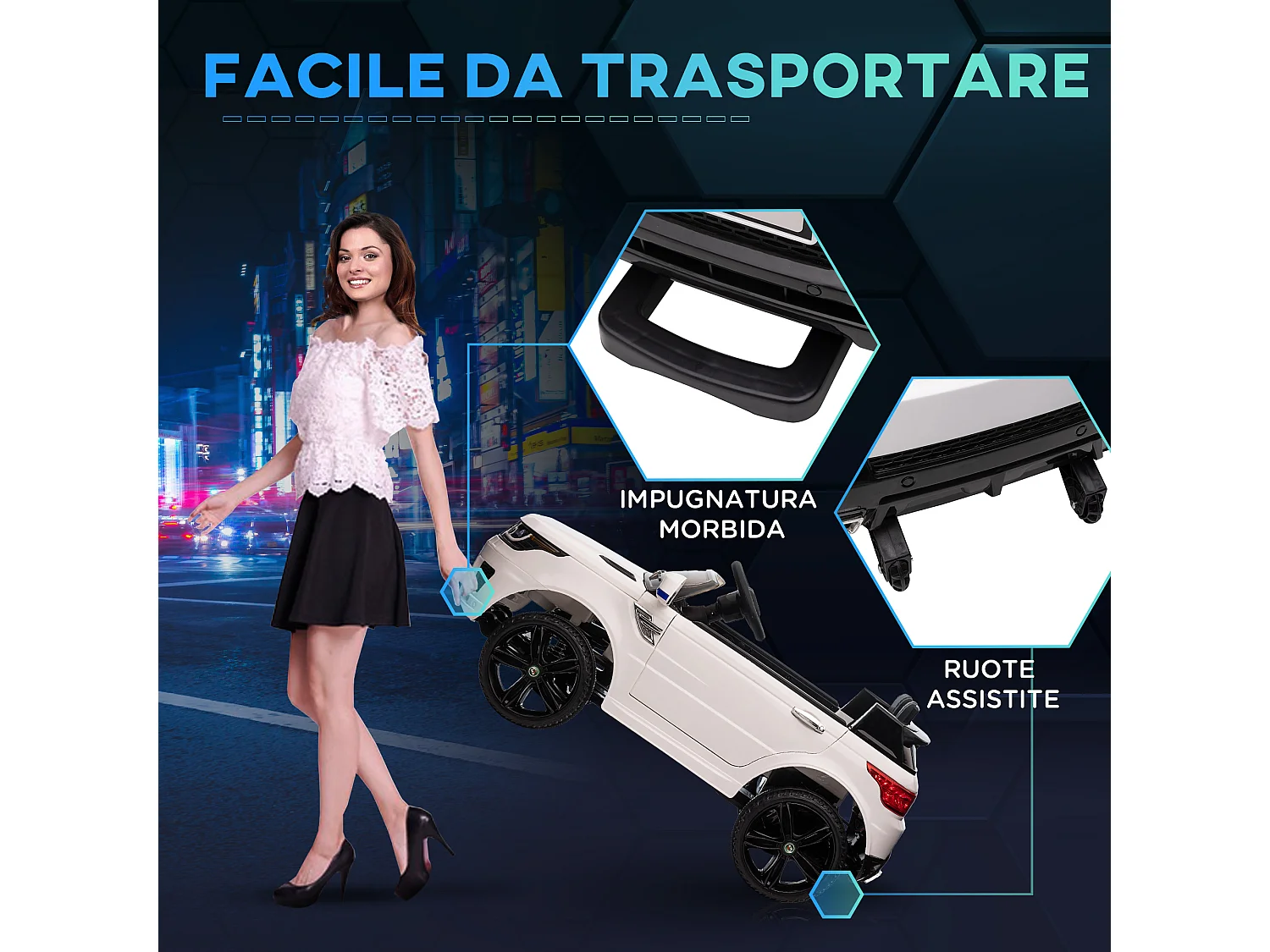 Macchina elettrica per bambini 3-6 anni con telecomando bianco