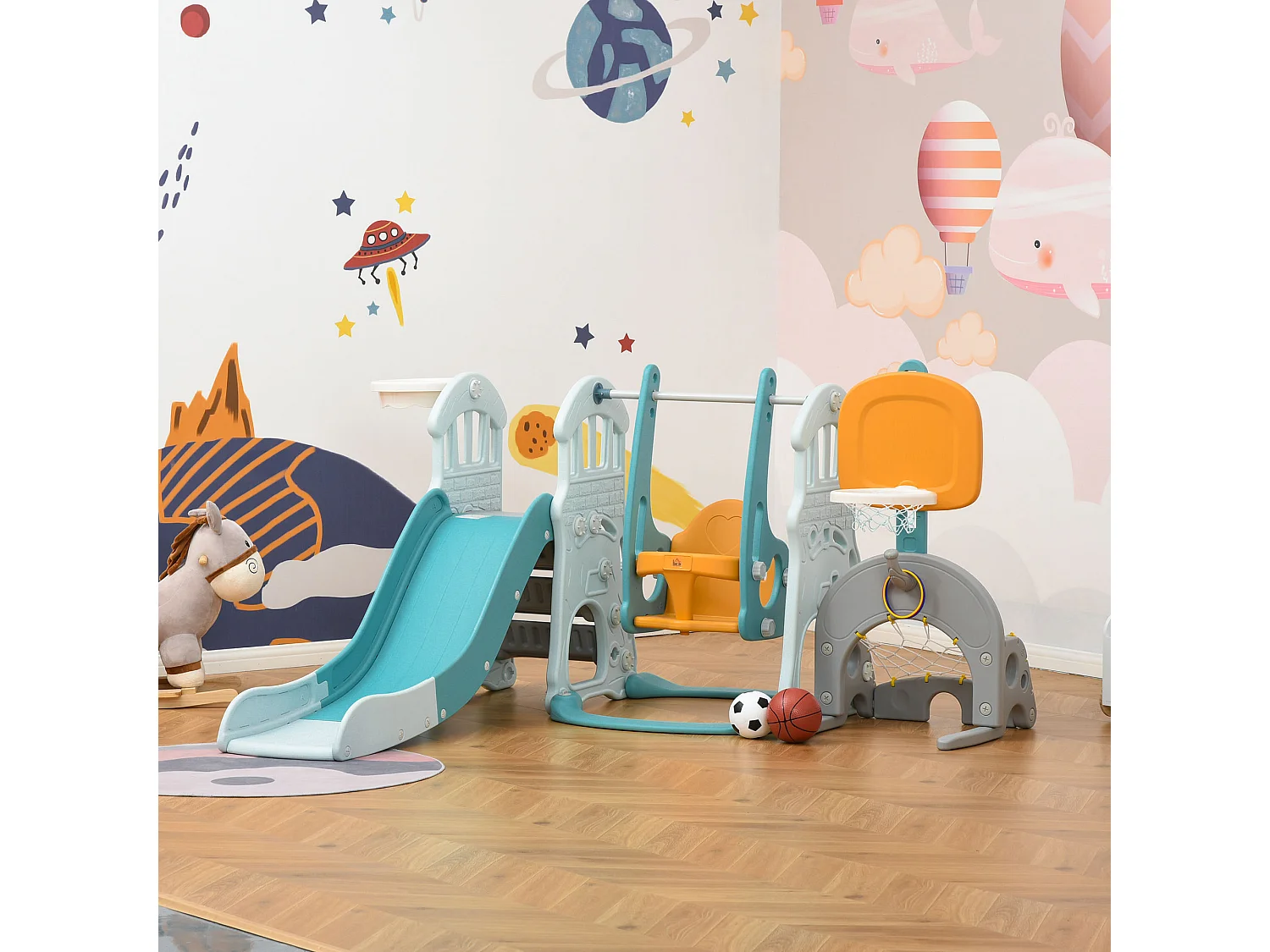 Set scivolo e altalena per bambini 5 in 1 in plastica