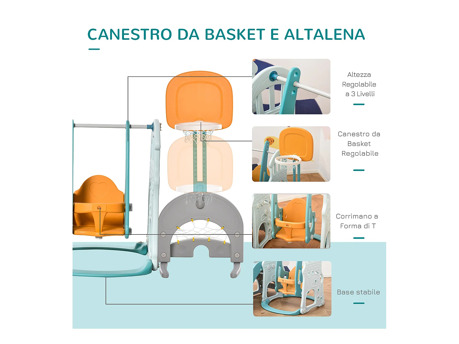 Set scivolo e altalena per bambini 5 in 1 in plastica