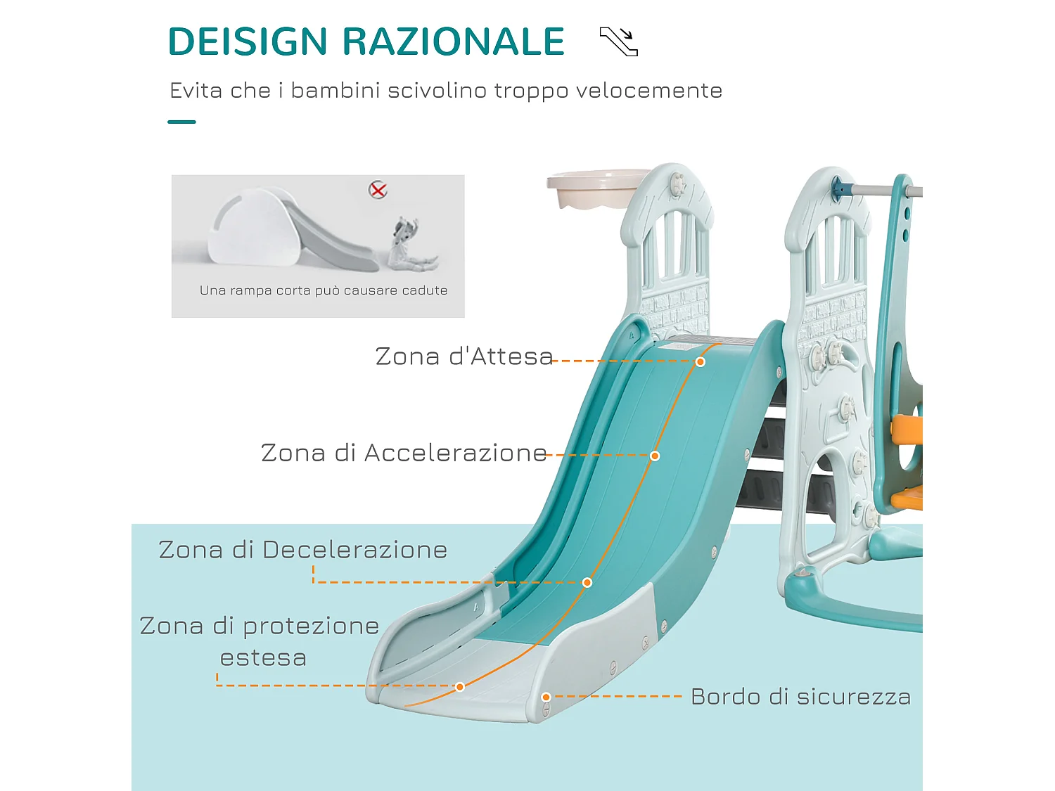 Set scivolo e altalena per bambini 5 in 1 in plastica
