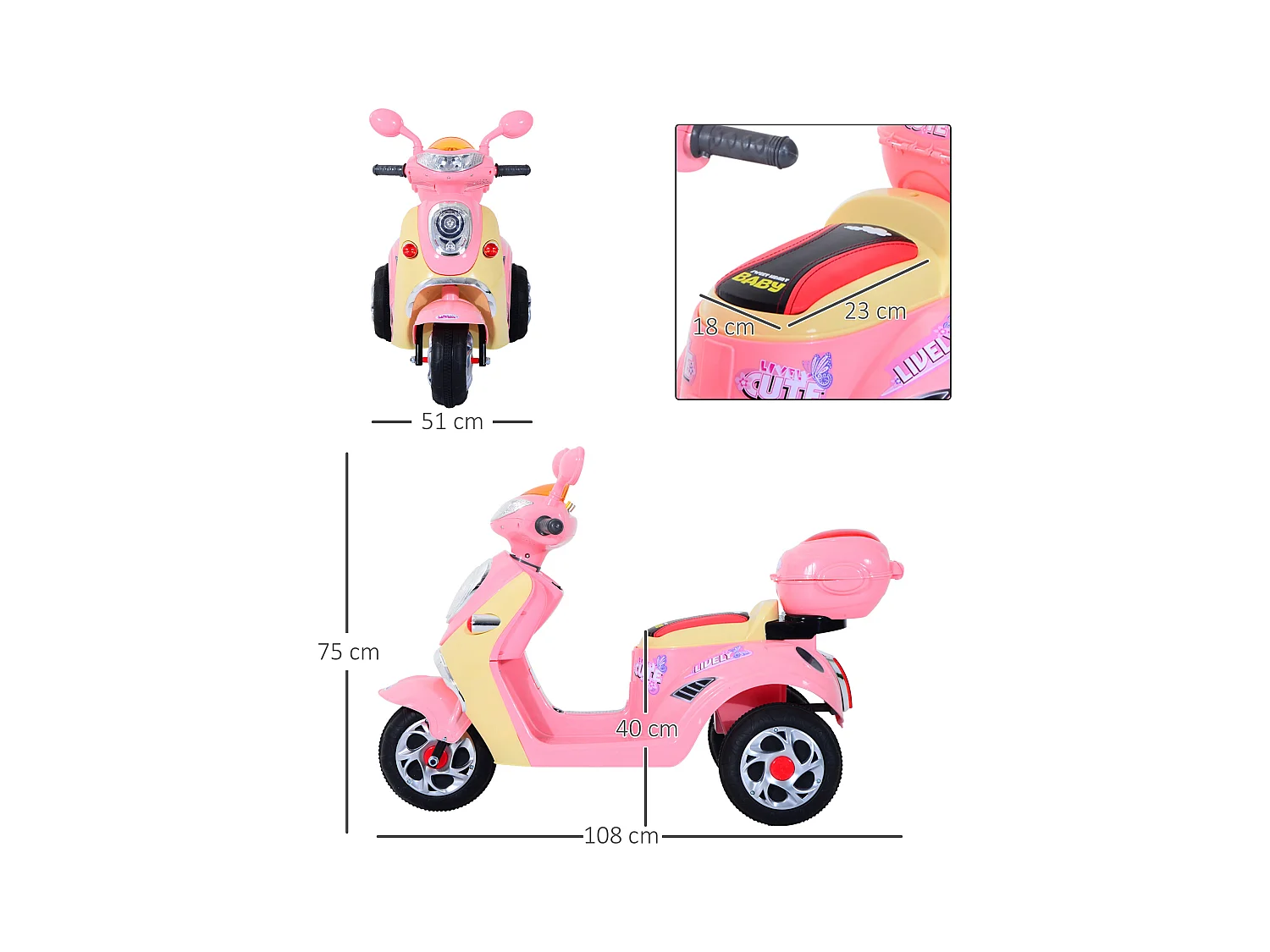 Motorino elettrico per bambini con luci e musica rosa
