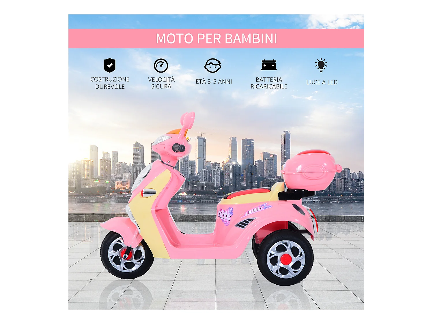 Motorino elettrico per bambini con luci e musica rosa