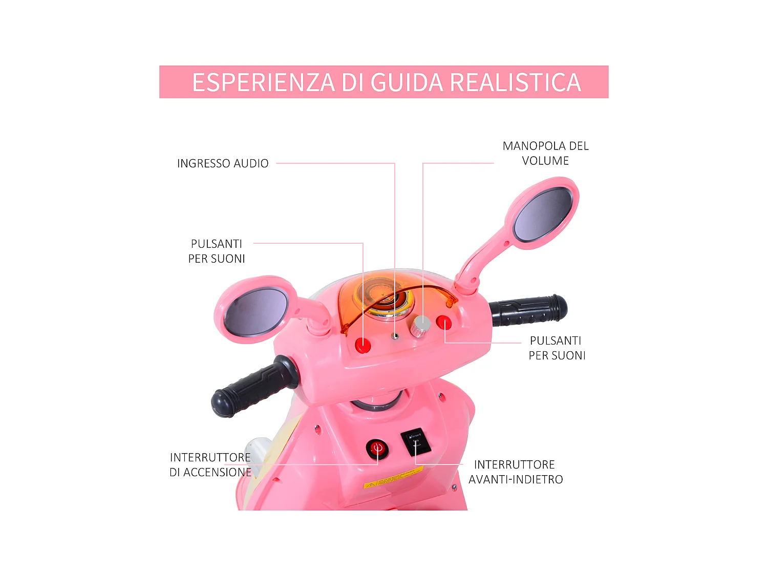 Motorino elettrico per bambini con luci e musica rosa