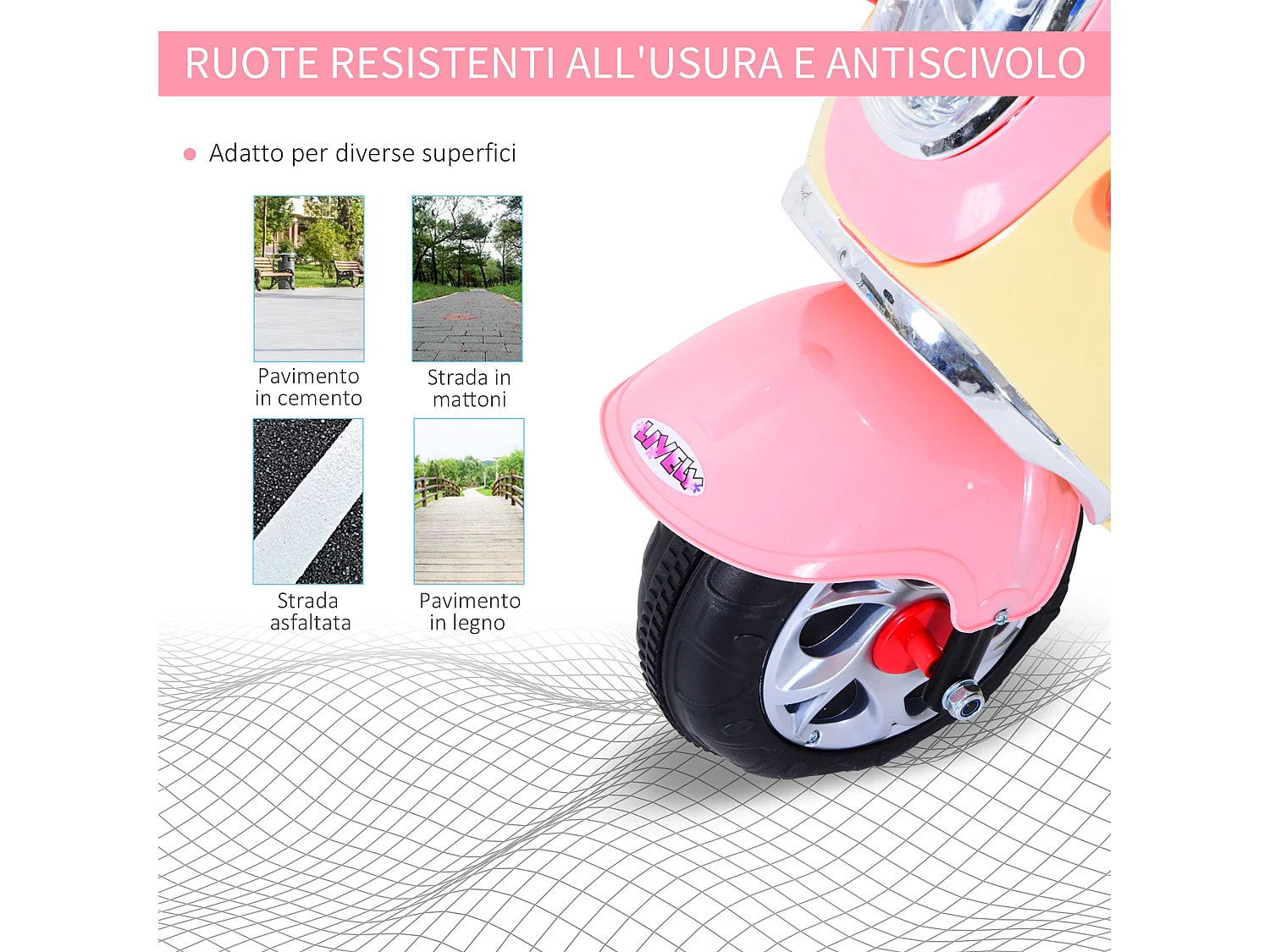 Motorino elettrico per bambini con luci e musica rosa