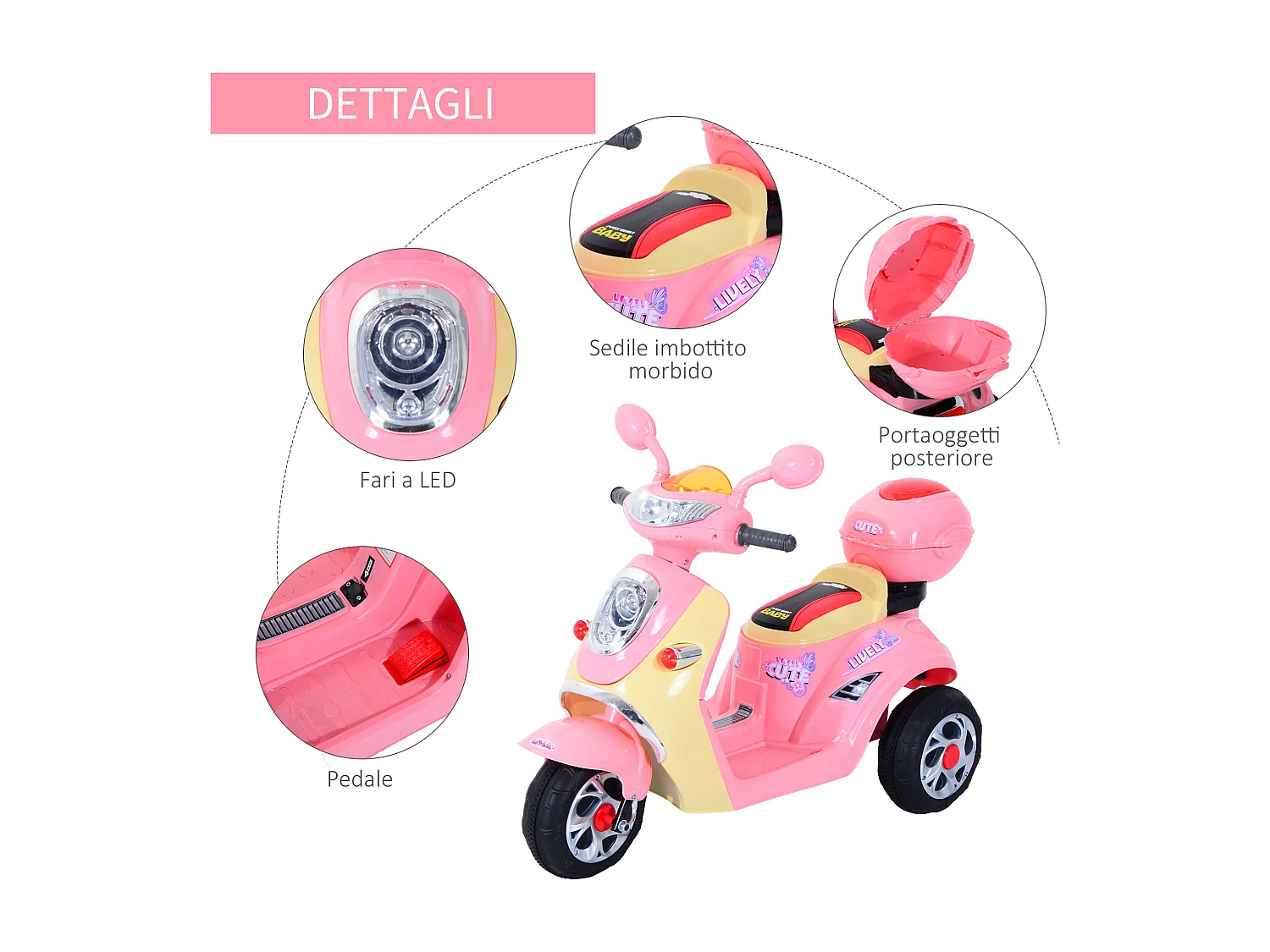 Motorino elettrico per bambini con luci e musica rosa