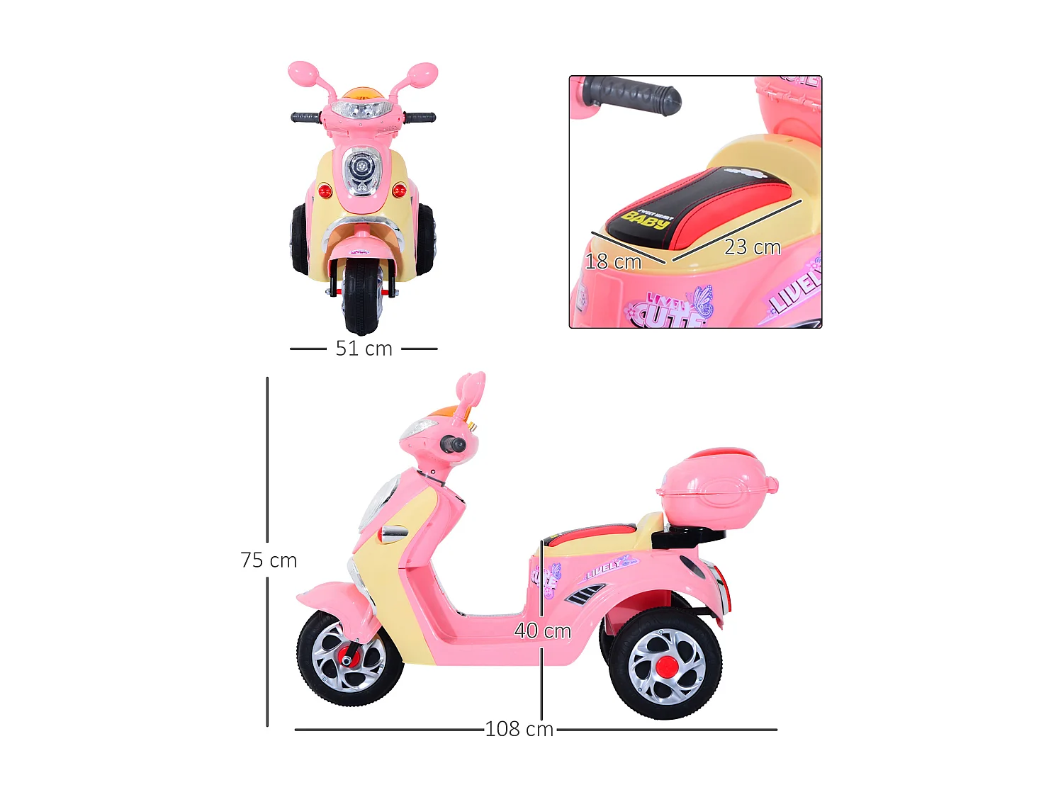 Motorino elettrico per bambini con luci e musica rosa