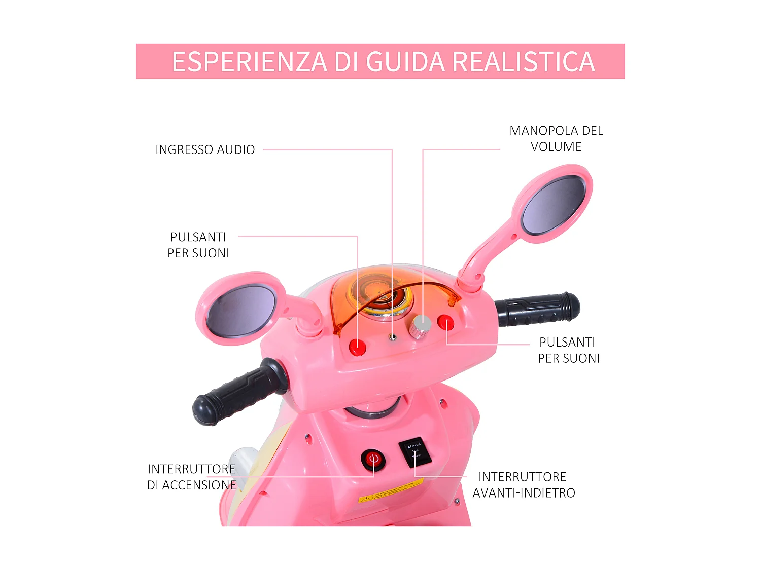 Motorino elettrico per bambini con luci e musica rosa