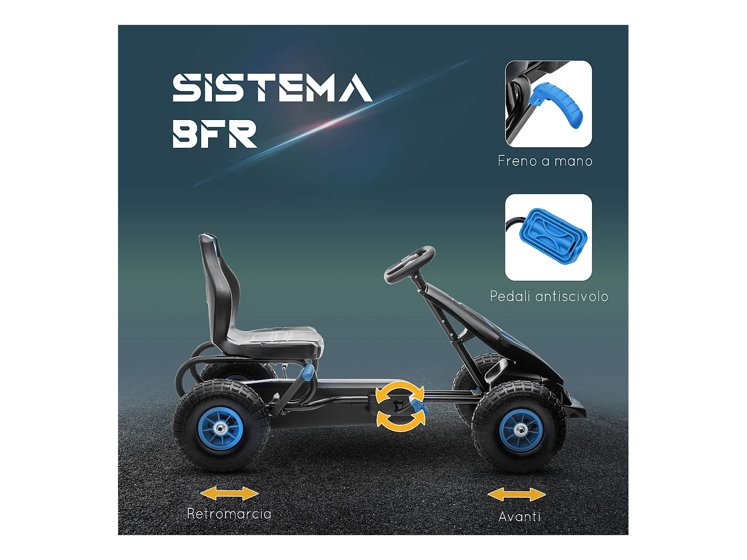 Go kart a pedali per bambini 5-12 anni con sedile regolabile