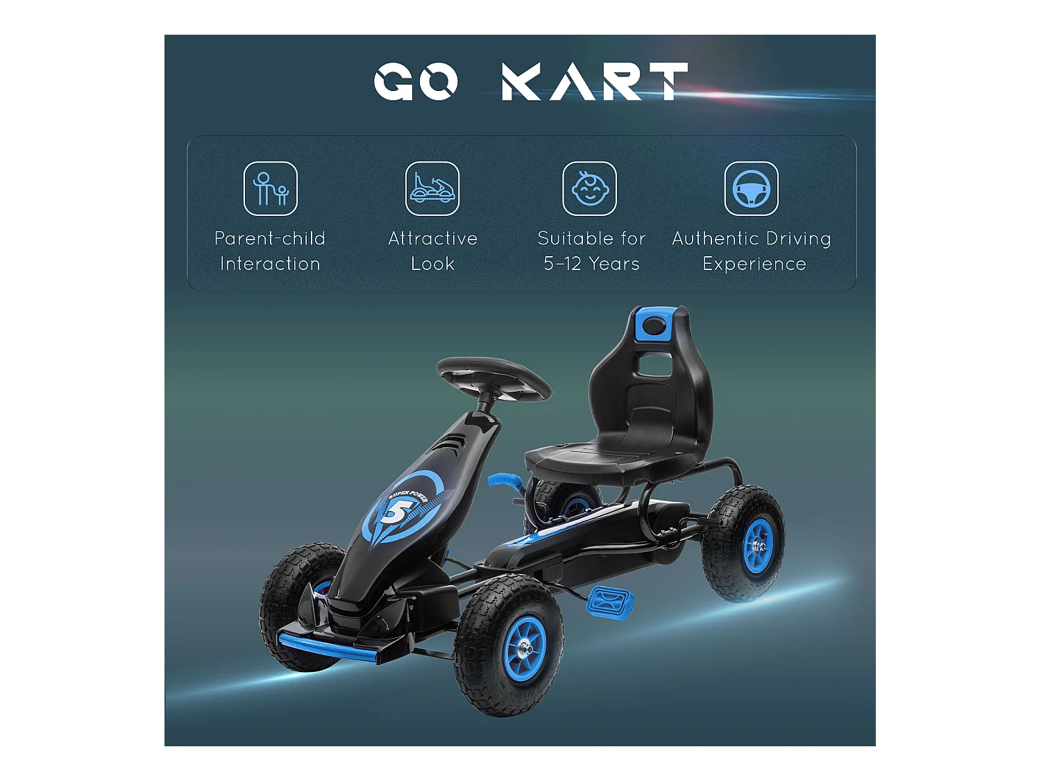 Go kart a pedali per bambini 5-12 anni con sedile regolabile