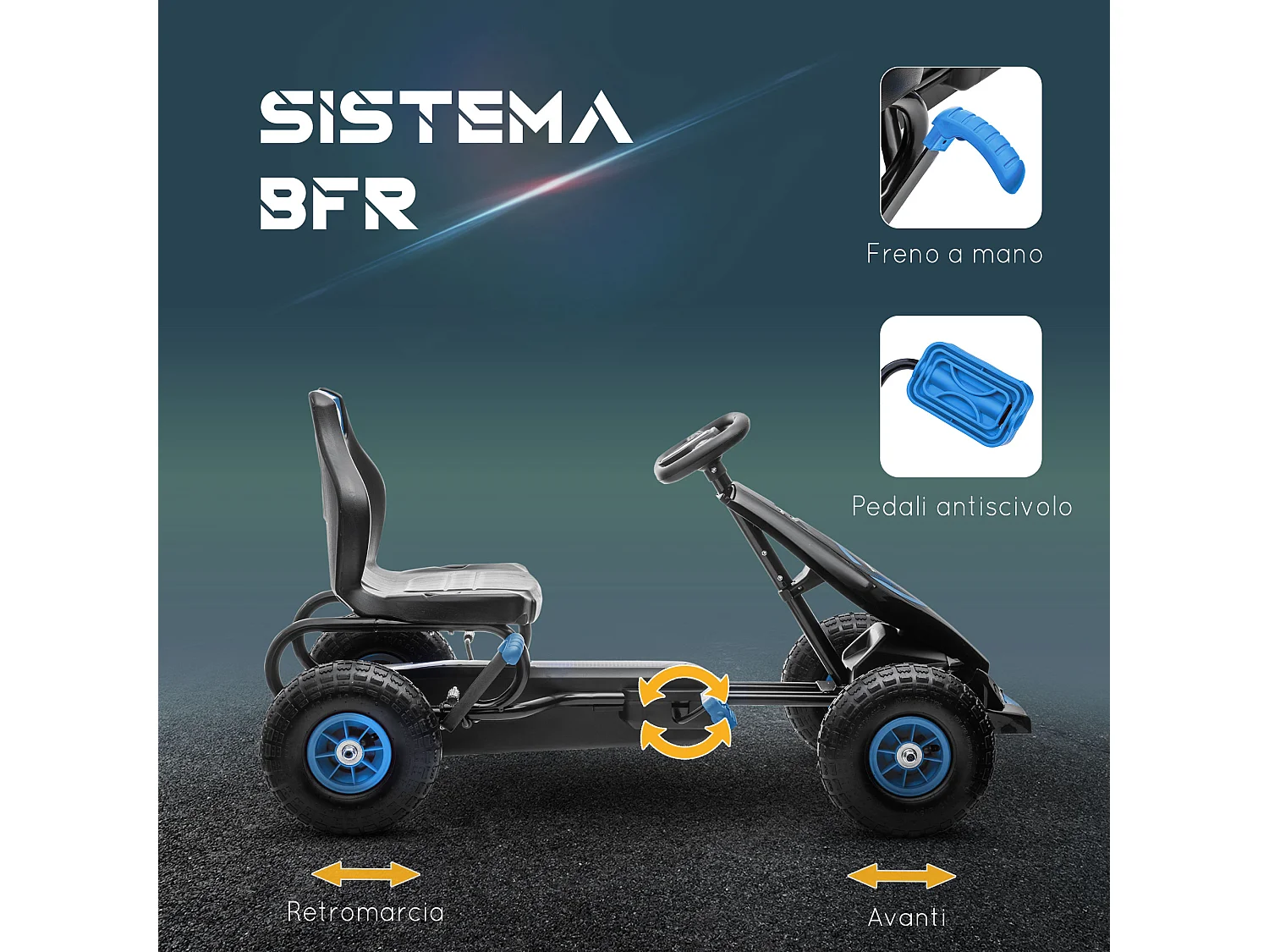 Go kart a pedali per bambini 5-12 anni con sedile regolabile