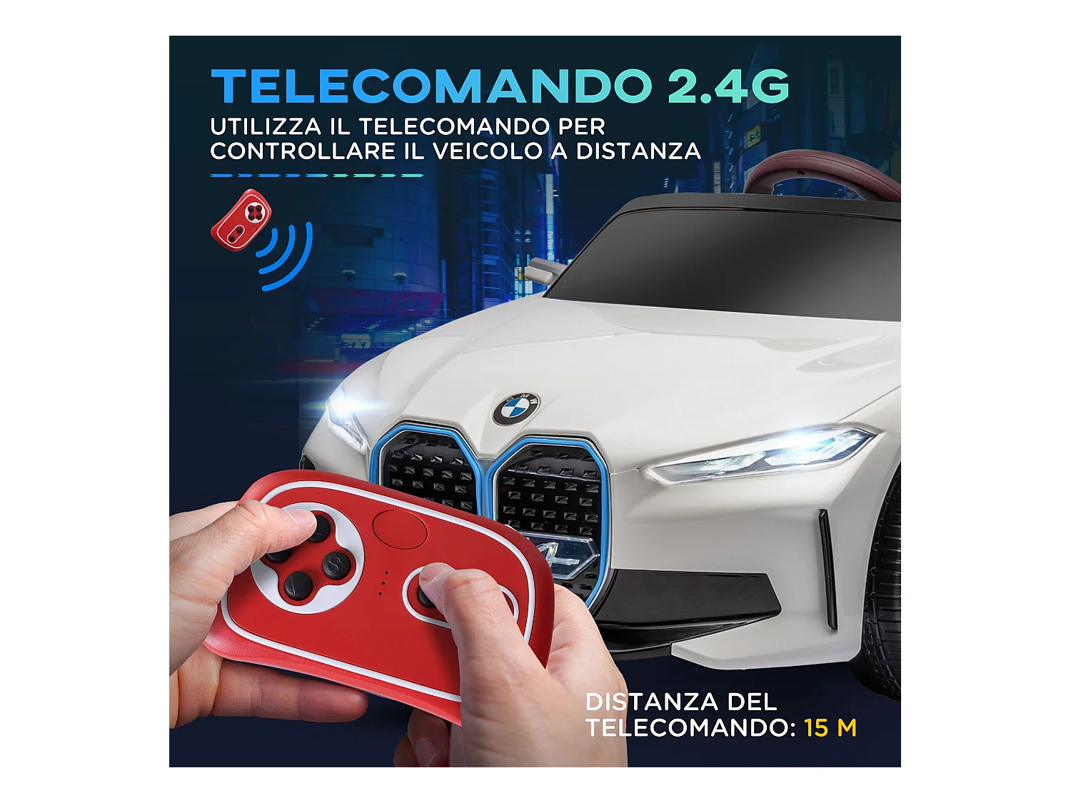 Macchina elettrica per bambini 3-6 anni con telecomando bianco