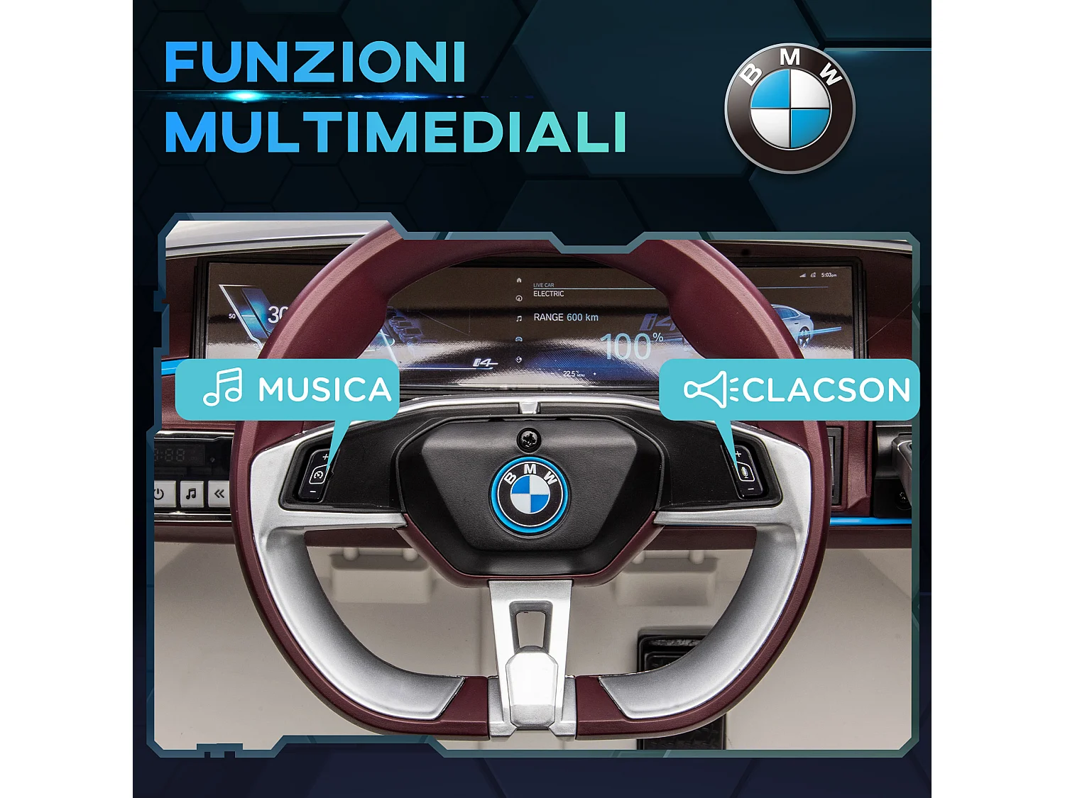 Macchina elettrica per bambini 3-6 anni con telecomando bianco