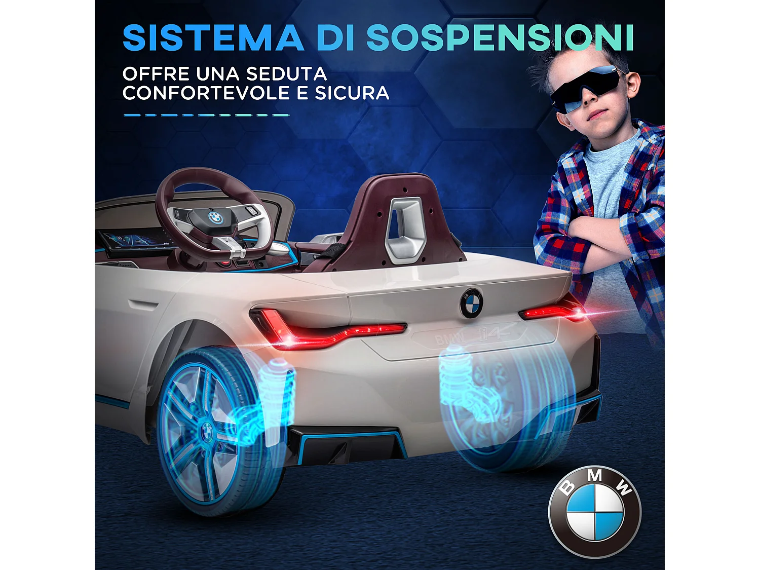 Macchina elettrica per bambini 3-6 anni con telecomando bianco