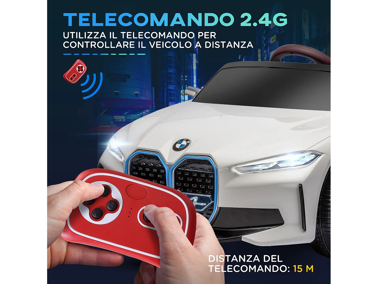 Macchina elettrica per bambini 3-6 anni con telecomando bianco