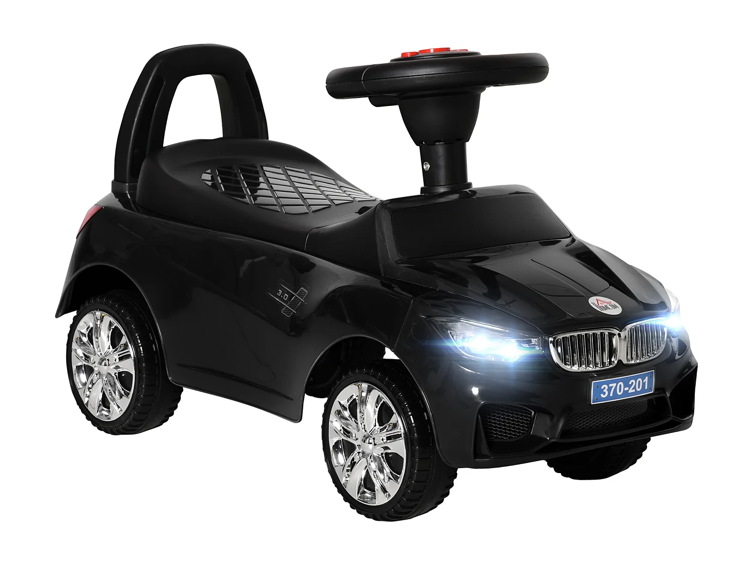 Macchinina per bambini cavalcabile con volante fari e musiche nero