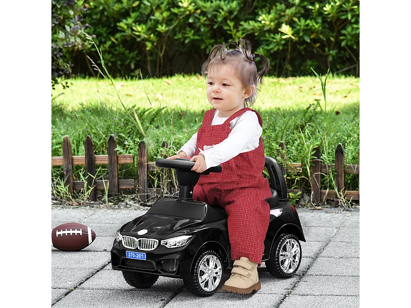 Macchinina per bambini cavalcabile con volante fari e musiche nero