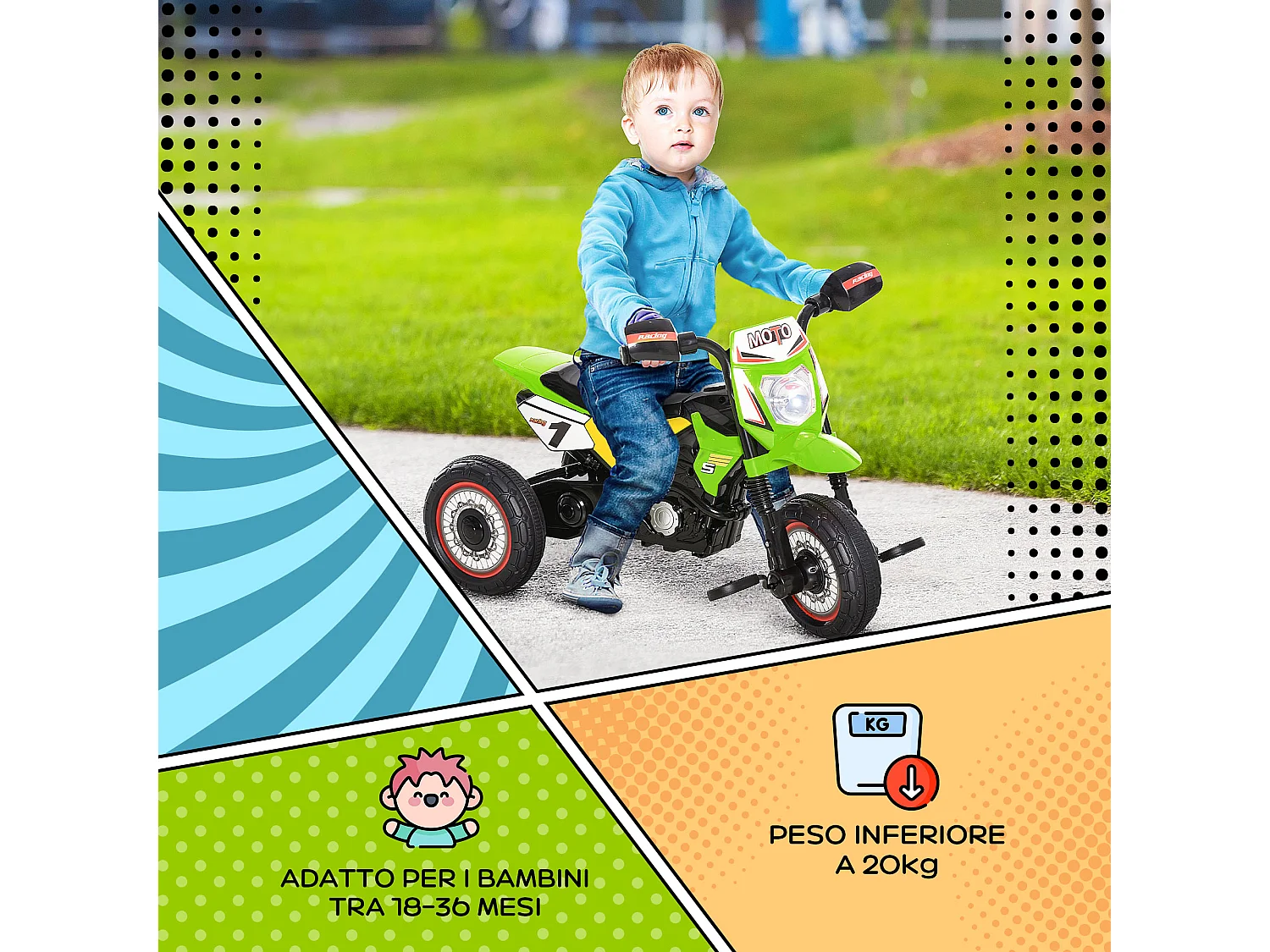 Triciclo stile moto per bambini a pedali luci suoni 71x40x51cm