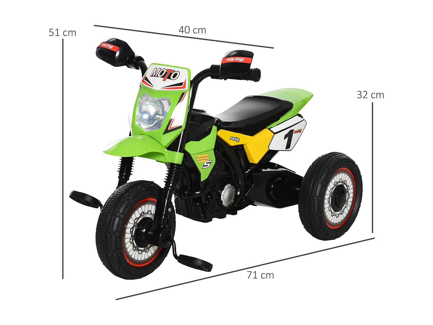 Triciclo stile moto per bambini a pedali luci suoni 71x40x51cm