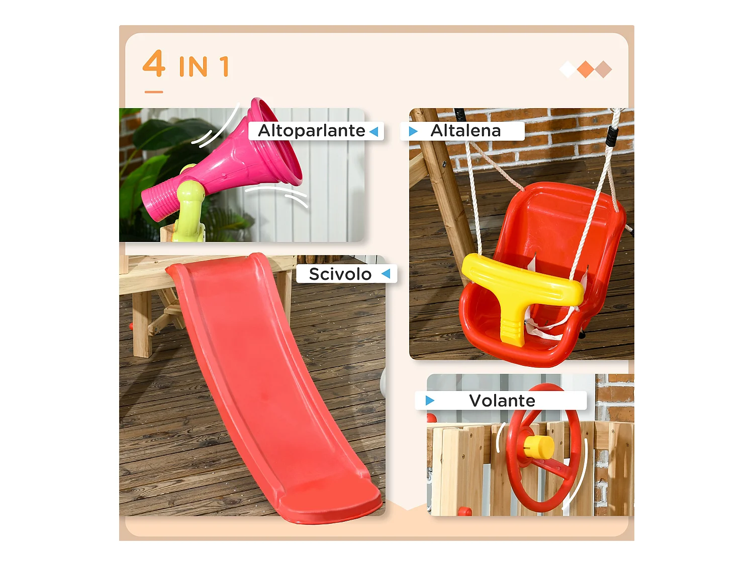 Set scivolo e altalena per bambini 18-48 mesi in legno e plastica