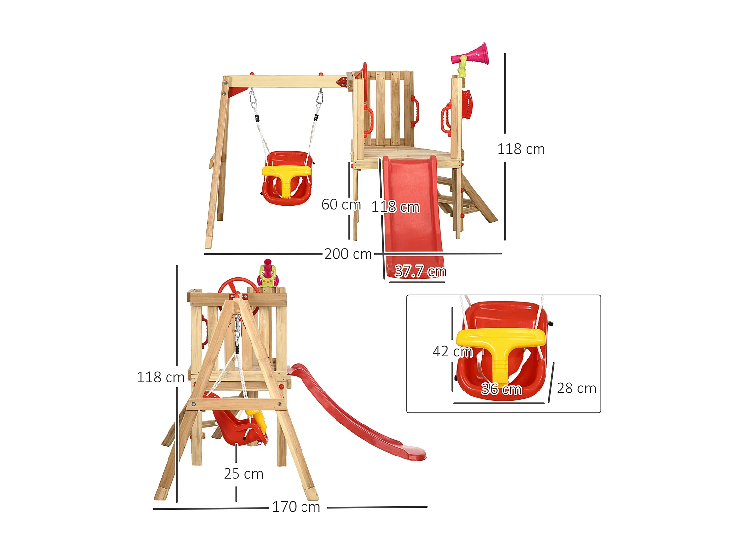 Set scivolo e altalena per bambini 18-48 mesi in legno e plastica