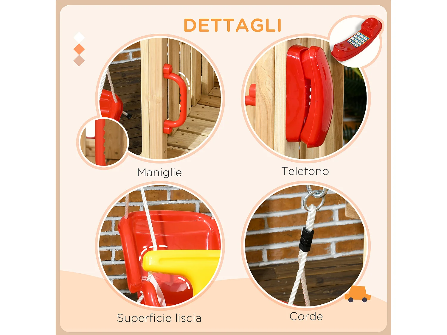 Set scivolo e altalena per bambini 18-48 mesi in legno e plastica