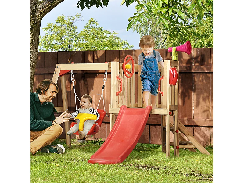 Set scivolo e altalena per bambini 18-48 mesi in legno e plastica