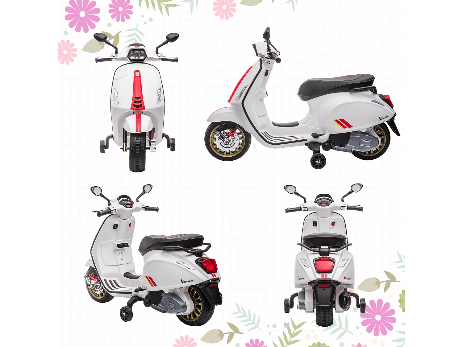 Moto elettrica per bambini licenza vespa con rotelle e fanale bianco