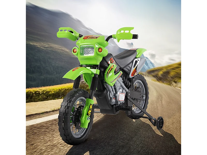 Moto da cross per bambini da 3 anni in su 6v con rotelle verde