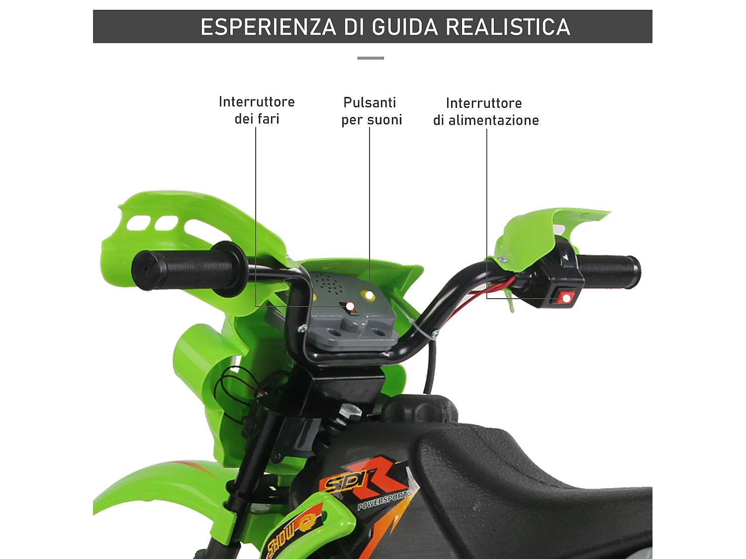 Moto da cross per bambini da 3 anni in su 6v con rotelle verde